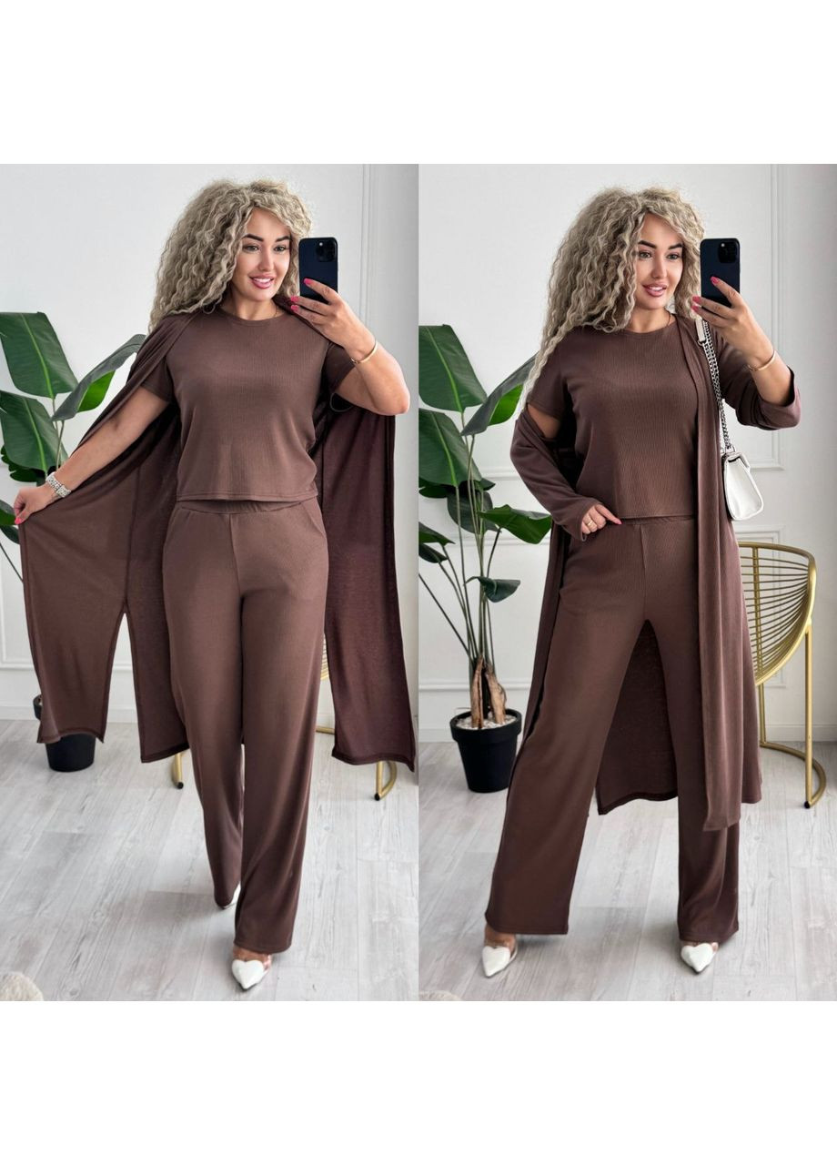 Костюм тройка трикотажный рубчик,кардиган,штаны прямого кроя и футболка Україна (361375126)