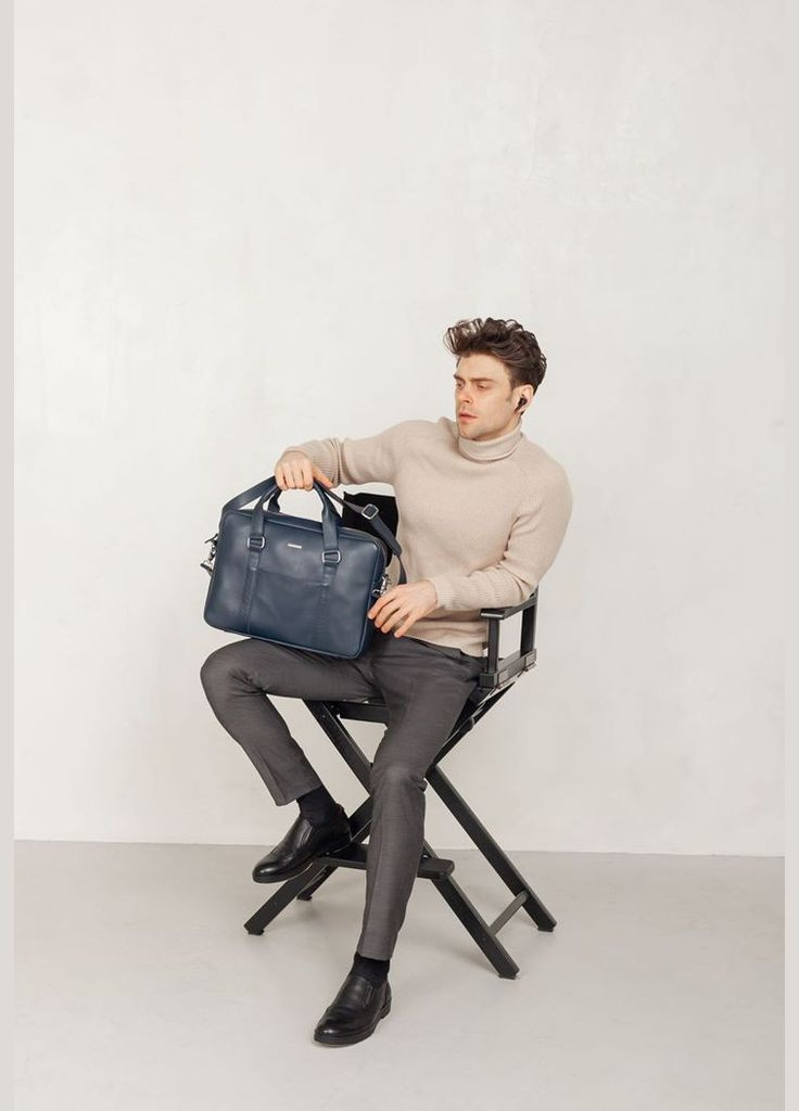 Шкіряна сумка для ноутбука і документів темно-синя (A-026688) BlankNote (327874297)