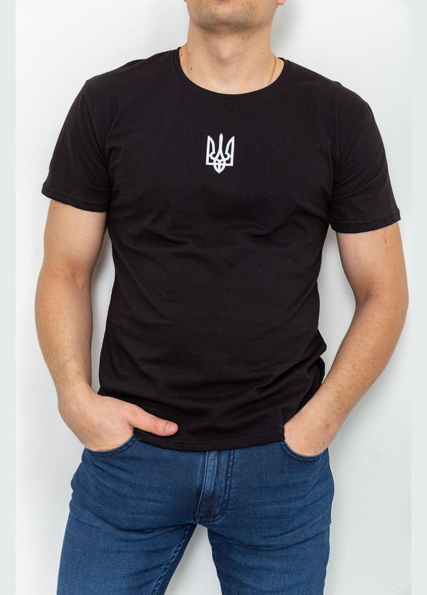 Черная мужская футболка с тризубом, цвет светло-серый, Ager