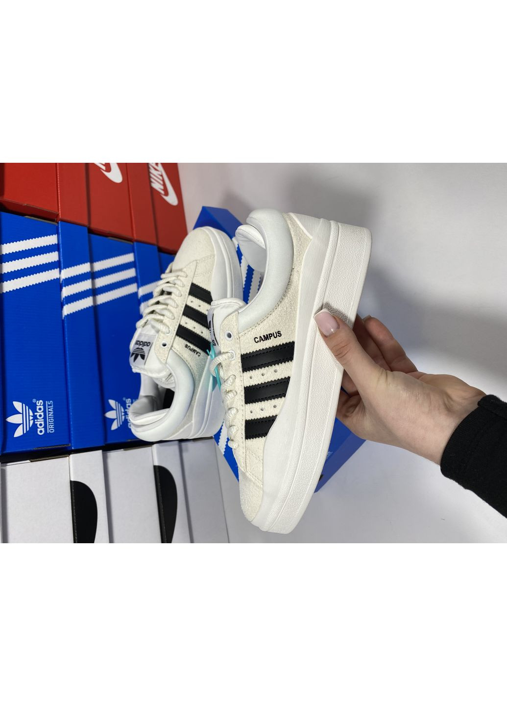 Чорні Осінні кросівки чоловічі adidas campus x bad bunny white black адідас кампус No Brand