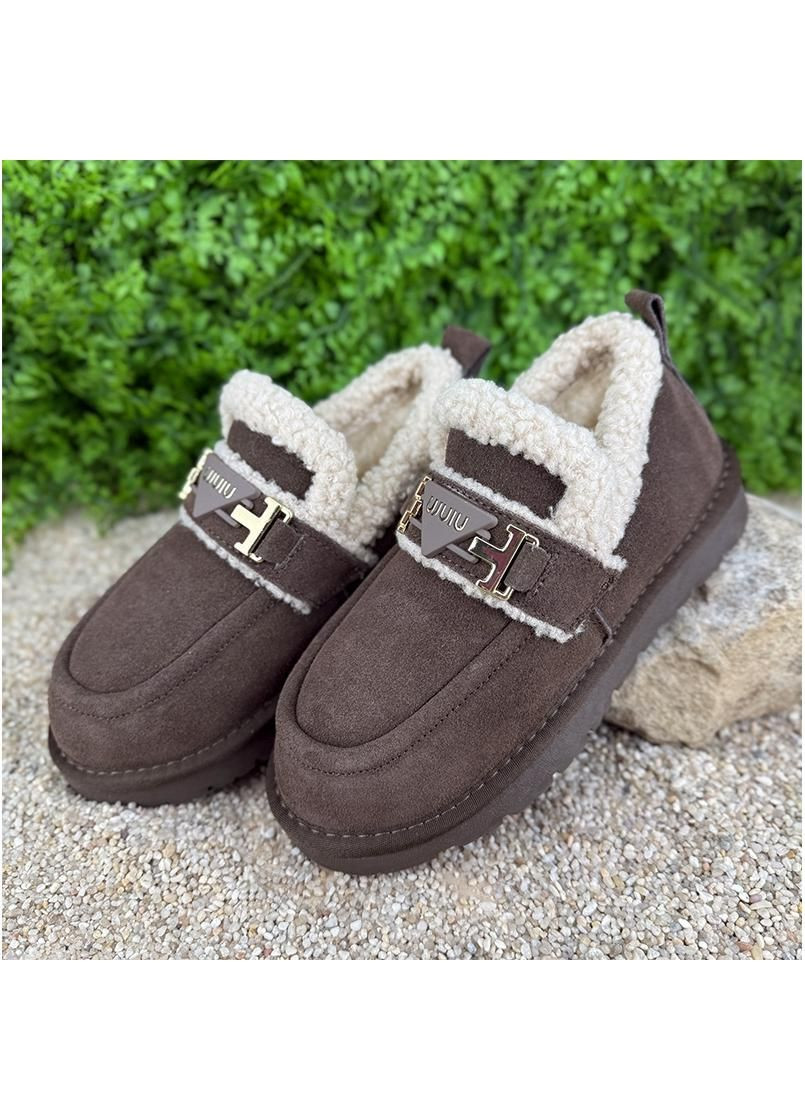 Жіночі лофери зимові Е-005070-24 Шоколадні No Brand (360938615)