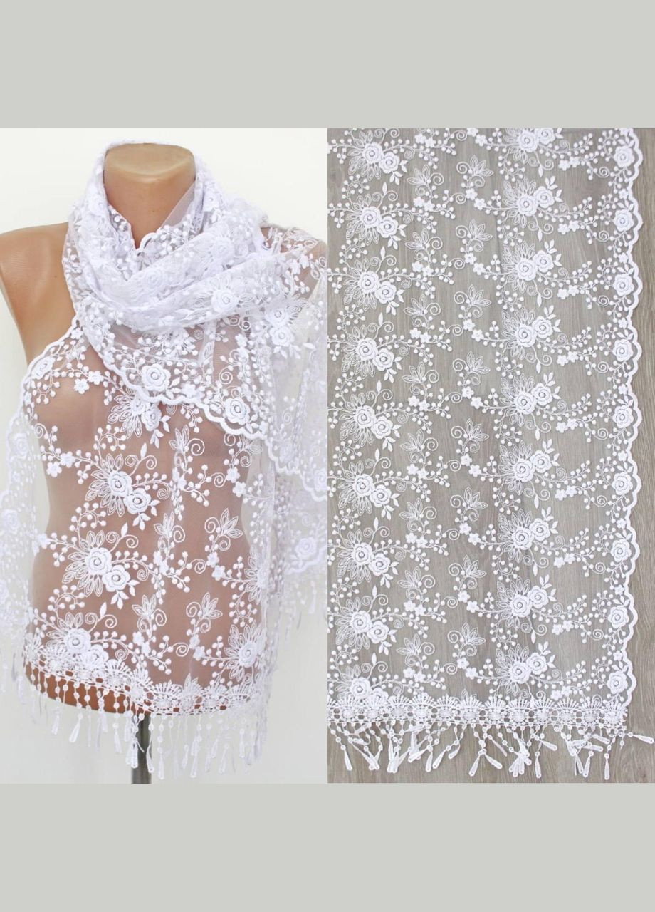 Шарф білий весільний церковний ажурний 150028 Husta (322502388)