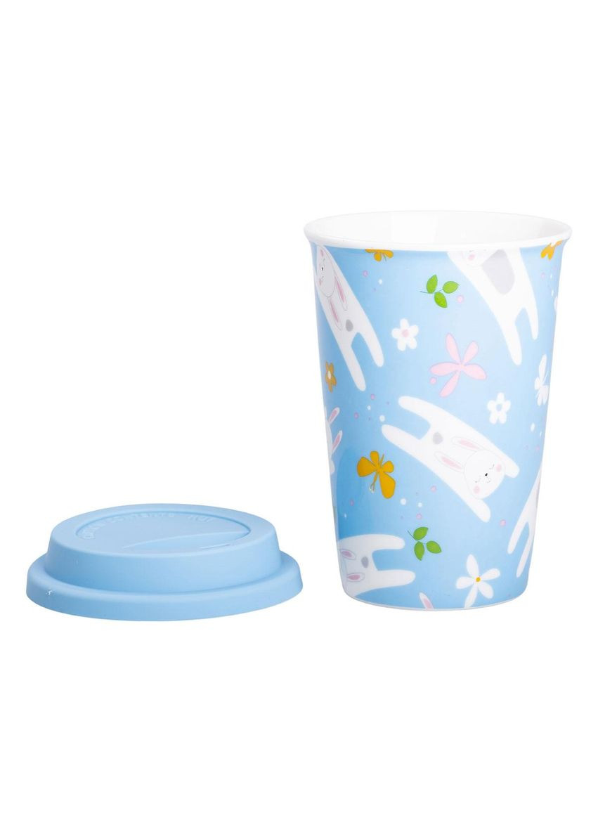 Фарфоровый стакан с силиконовой крышкой и отверстием для трубочки 420 мл RX-N240546BL Liling Rongxiang Ceramic (369143097)