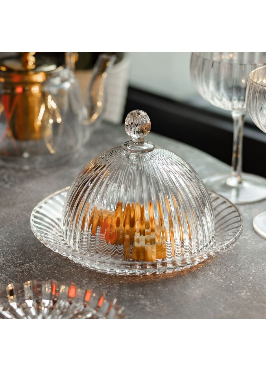 Стеклянное прозрачное сервировочное блюдо с крышкой для десертов, выпечки, фруктов Ø 20 см Yiwu (360454921)