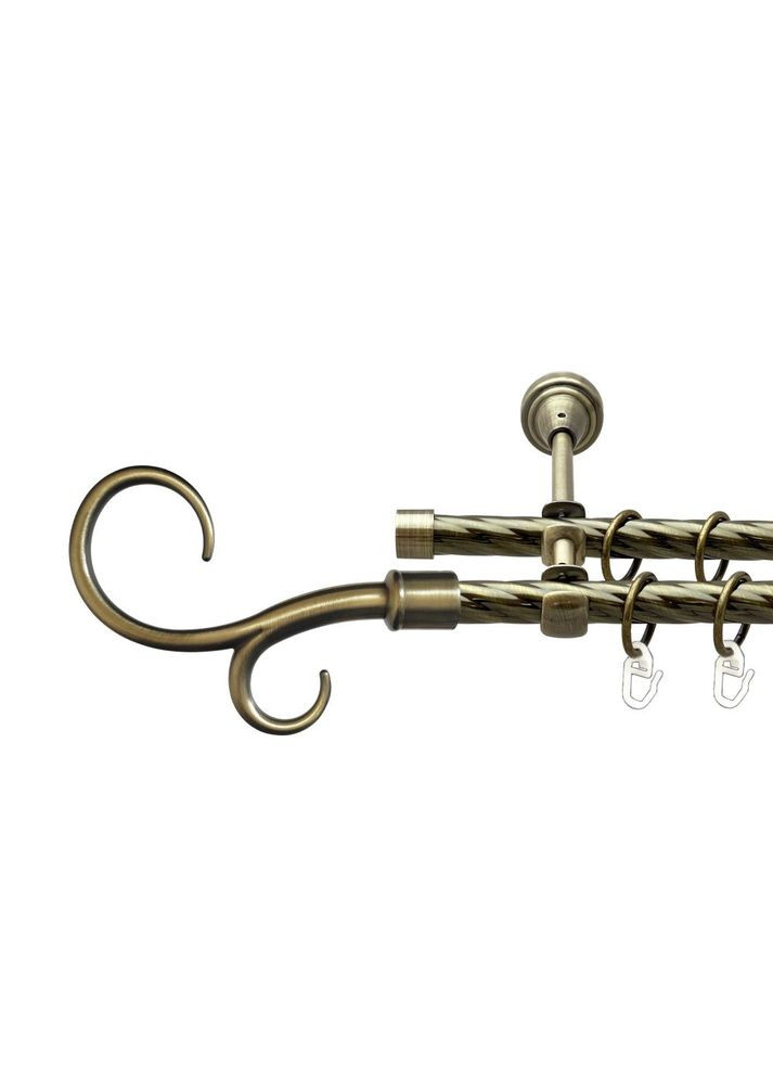 Карниз Крюк Двойной металлический двухрядный открытый скрученная труба Антик 16\16 мм 300 см (00-00022448) ORVIT (300692540)