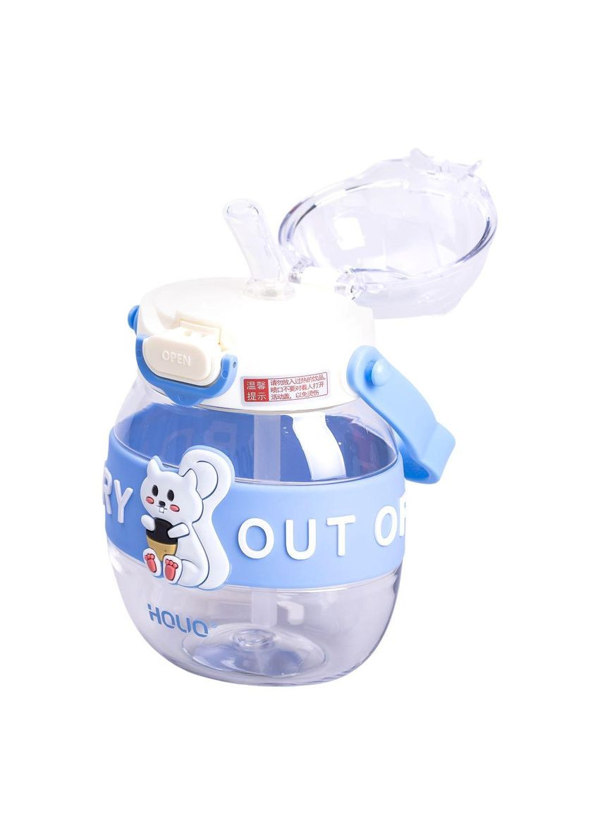 Пляшка для води дитяча з трубочкою 580 мл з ручкою та ремінцем 15 см Синя HP-14-37BL Yiwu (369142838)