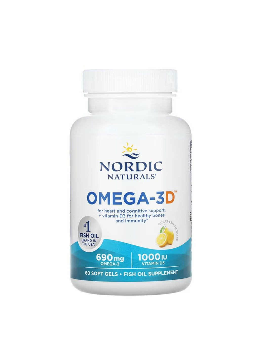Омега-3D, лимон, 60 капсул Nordic Naturals (354180641)