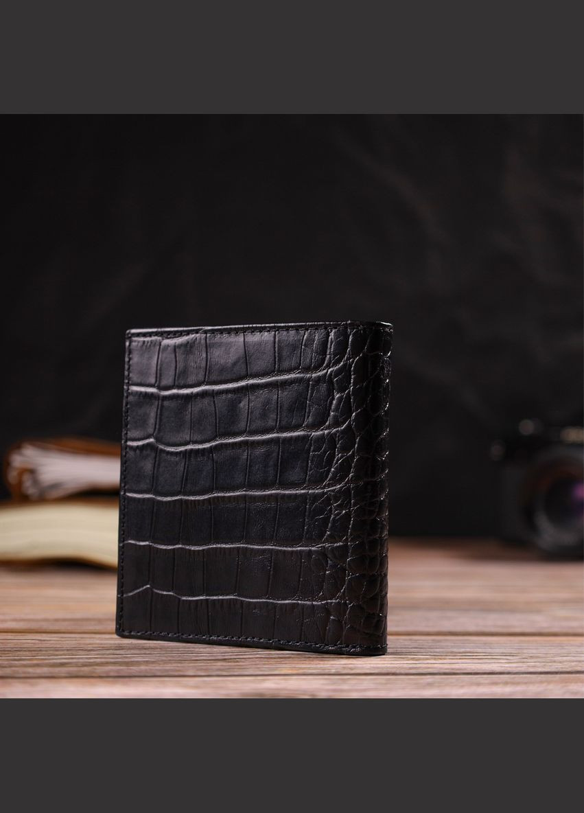 Мужское кожаное портмоне с монетницей и тиснением крокодил черное (sku_21738) No Brand (327819335)