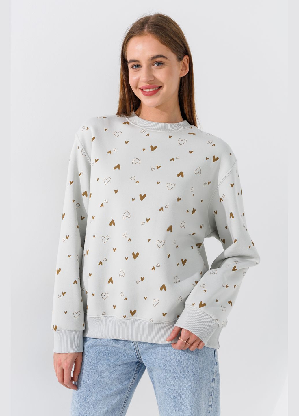 Светло-серый свитшот с узором женский onme-28 светло-серый shop (2000990783585) On me (316008819)