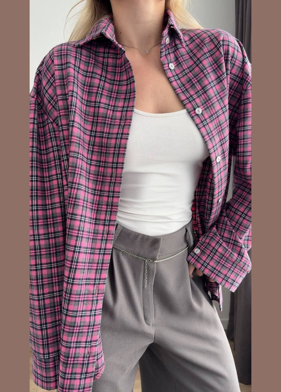 Розовая повседневный, кэжуал рубашка в клетку Україна с длинным рукавом