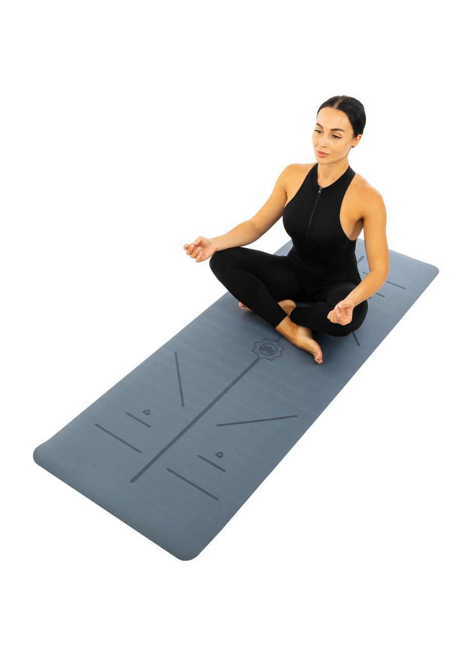 Коврик для йоги и фитнеса PU резина двухслойная 5мм FI-3867 (PU, RB, размер 183x68x0,5см, графитовый) Record (361439506)