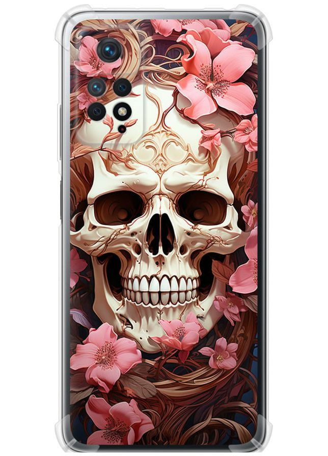 Силикон с усиленными углами чехол 'Череп в розовых цветах' для Endorphone Xiaomi Redmi Note 11 Pro (281327462)
