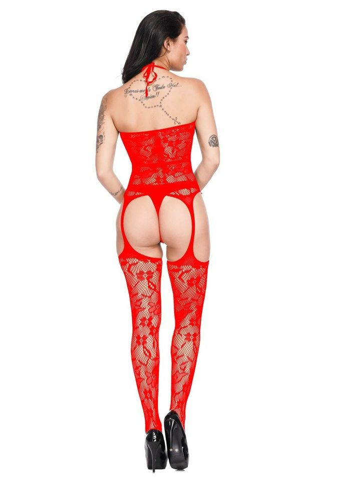 Бодистокинг красный, Комбинезон с имитацией чулок, Сексуальный бодистокинг No Brand (331144289)
