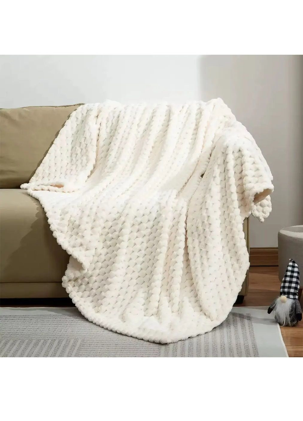 Двуспальный плюшевый плед покрывало одеяло с геометрическим узором на кровать диван 150x200 см (480777-Prob) Белый Unbranded (342230062)