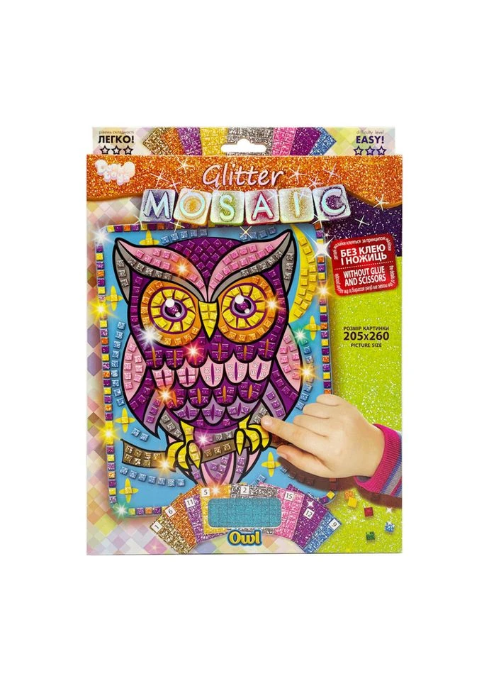 Креативна творчість "Блискуча мозаїка: Owl" БМ-02-08, 20.6х26 см БМ-02-08 Danko Toys (392267639)