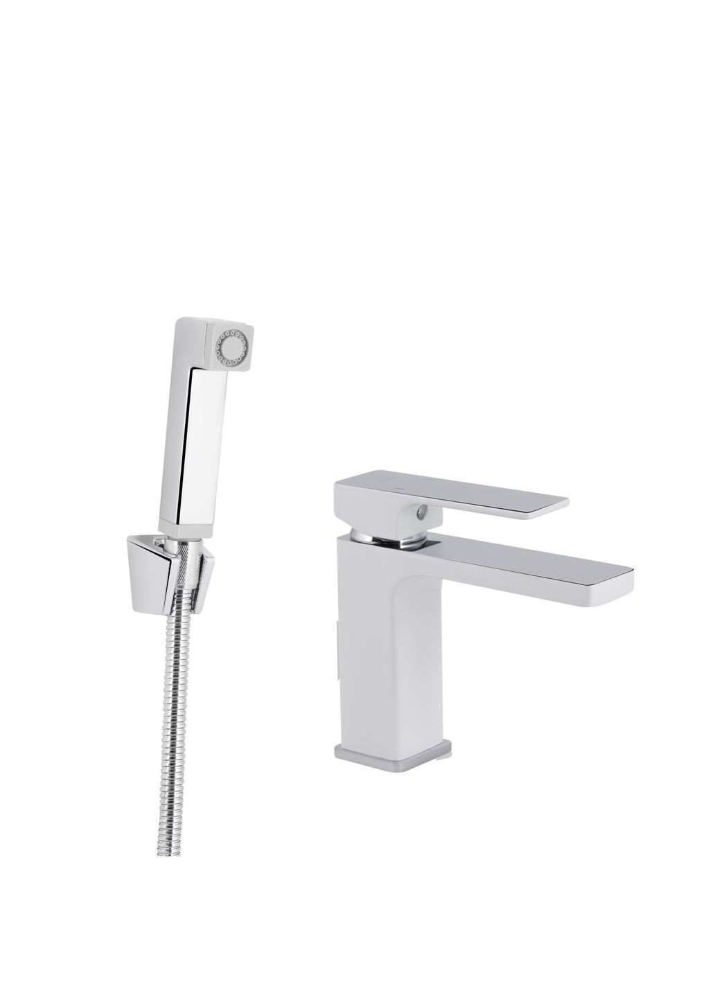 Змішувач для раковини Gemini (з гігієнічним душем) QTGEM272CRW45691 Chrome/White Qtap (323485704)