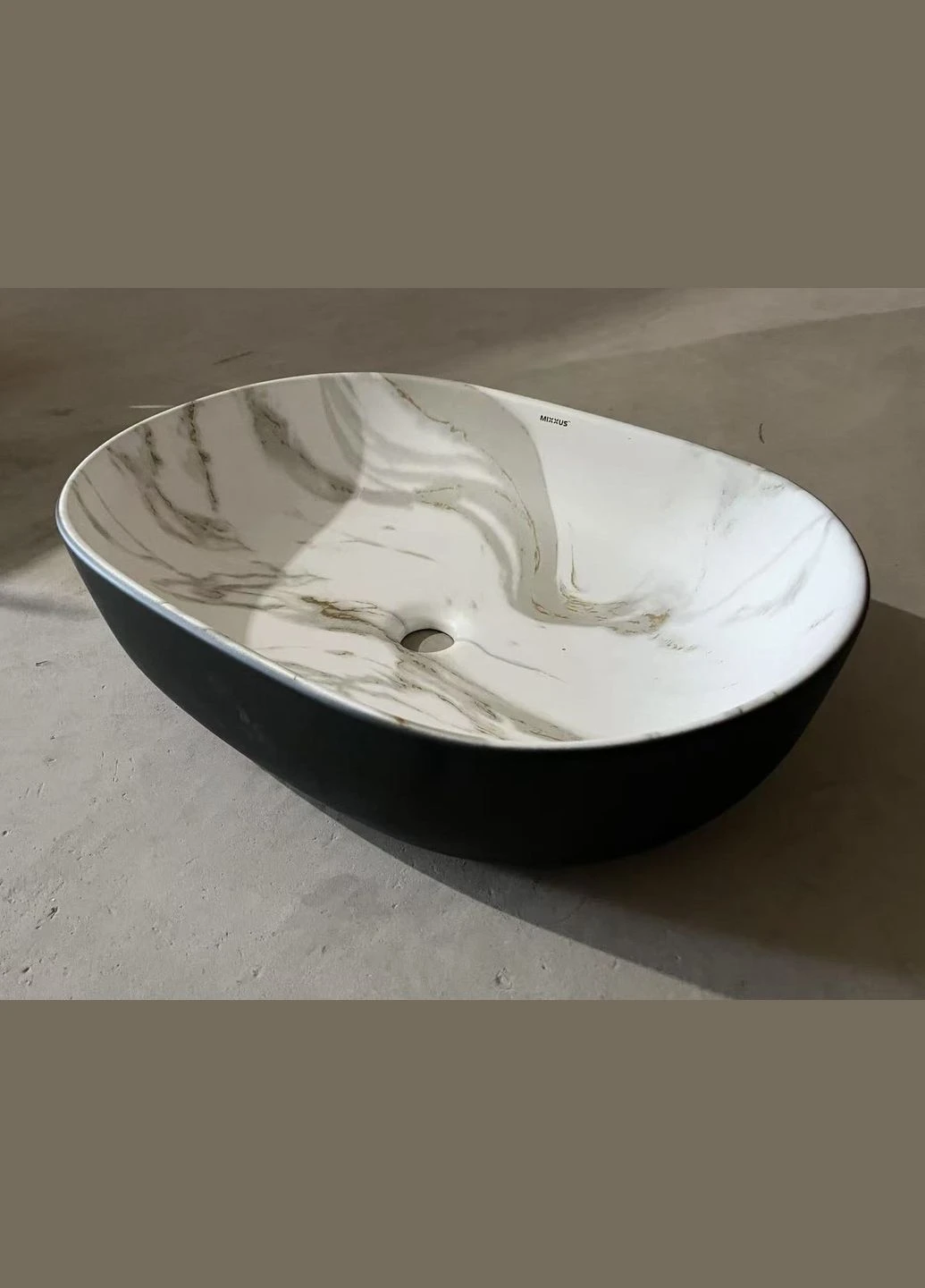 Раковина накладна PREMIUM ELLIPSE-0105 MARBLE-BLACK овальна, глянцева, мармуровий колір Mixxus (399024965)