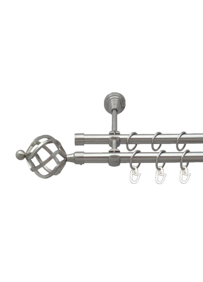 Карниз Ажур металлический двухрядный открытый гладкая труба Нержавеющая сталь 16\16 мм 300 см (00-00013604) ORVIT (300280882)