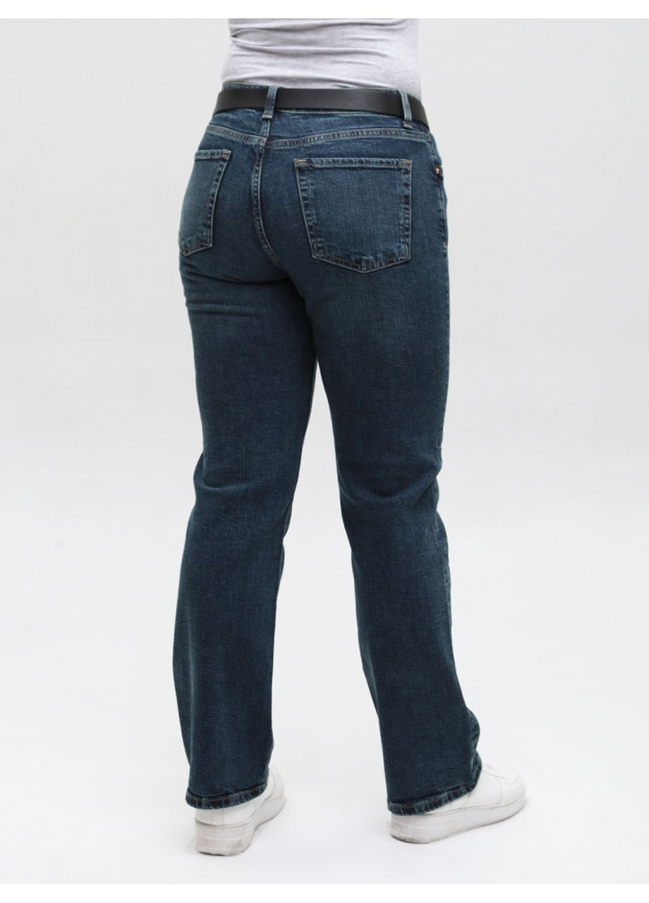 Джинси жіночі прямі темно-сині із середньою посадкою великі розміри Пряма Angelina Mara - (361066592)