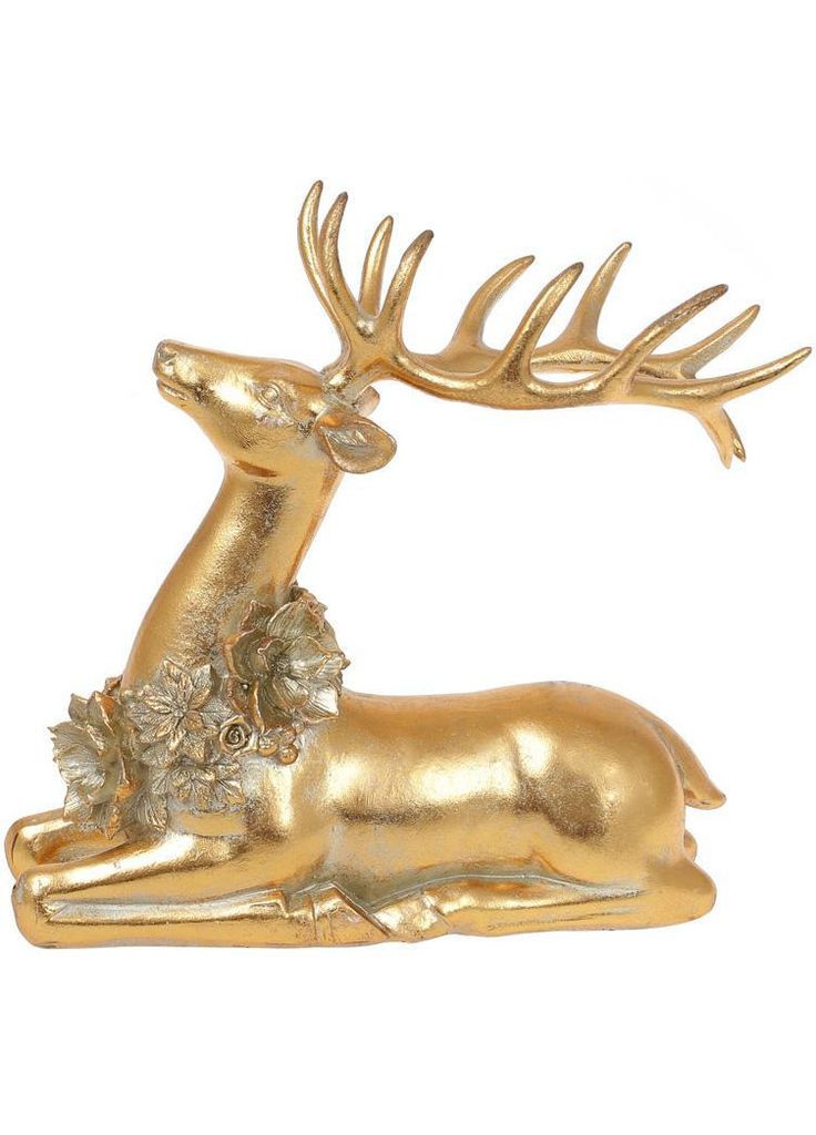Декоративна статуетка "Олень із намистом із квітів" 22см, полістоун, золото Bona (329896961)