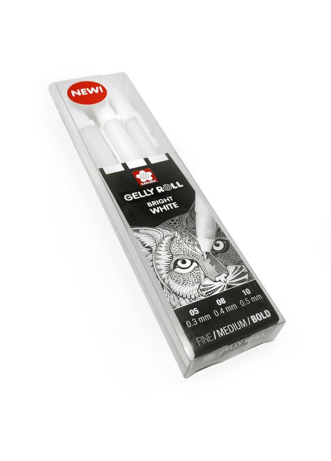 Набір гелевих ручок BASIC WHITE 3 розміри (05-08-10) Білі Sakura (362584613)