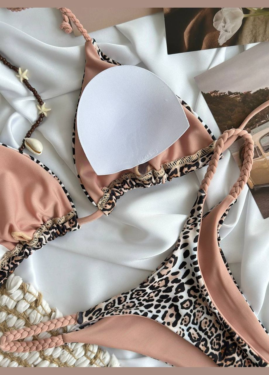 Бежевий літній трендовий мінімалістичний купальник лео роздільний Vakko