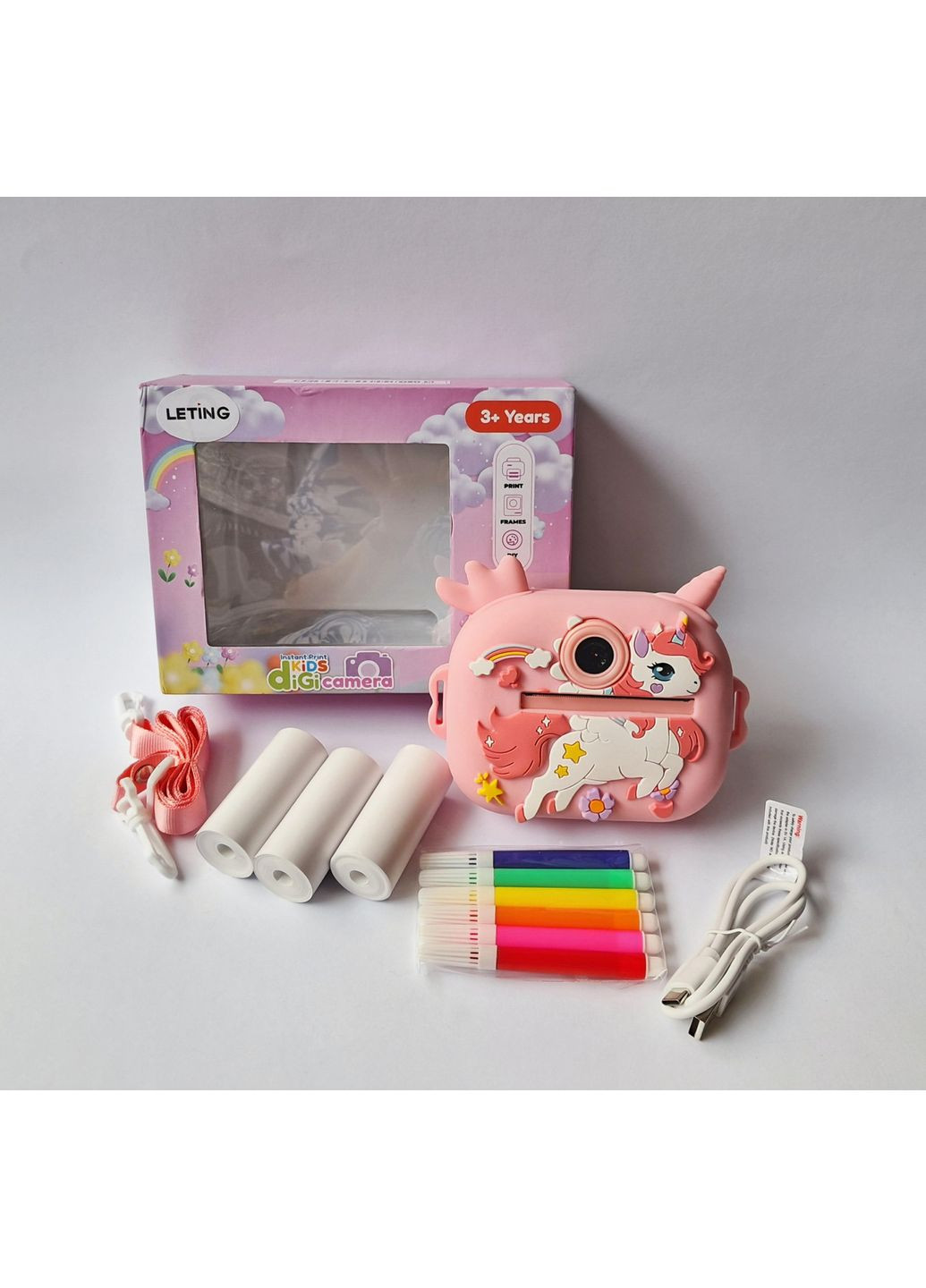 Детский цифровой фотоаппарат по мгновенной печати Единорог M-1-2PI розовый No Brand (337513212)