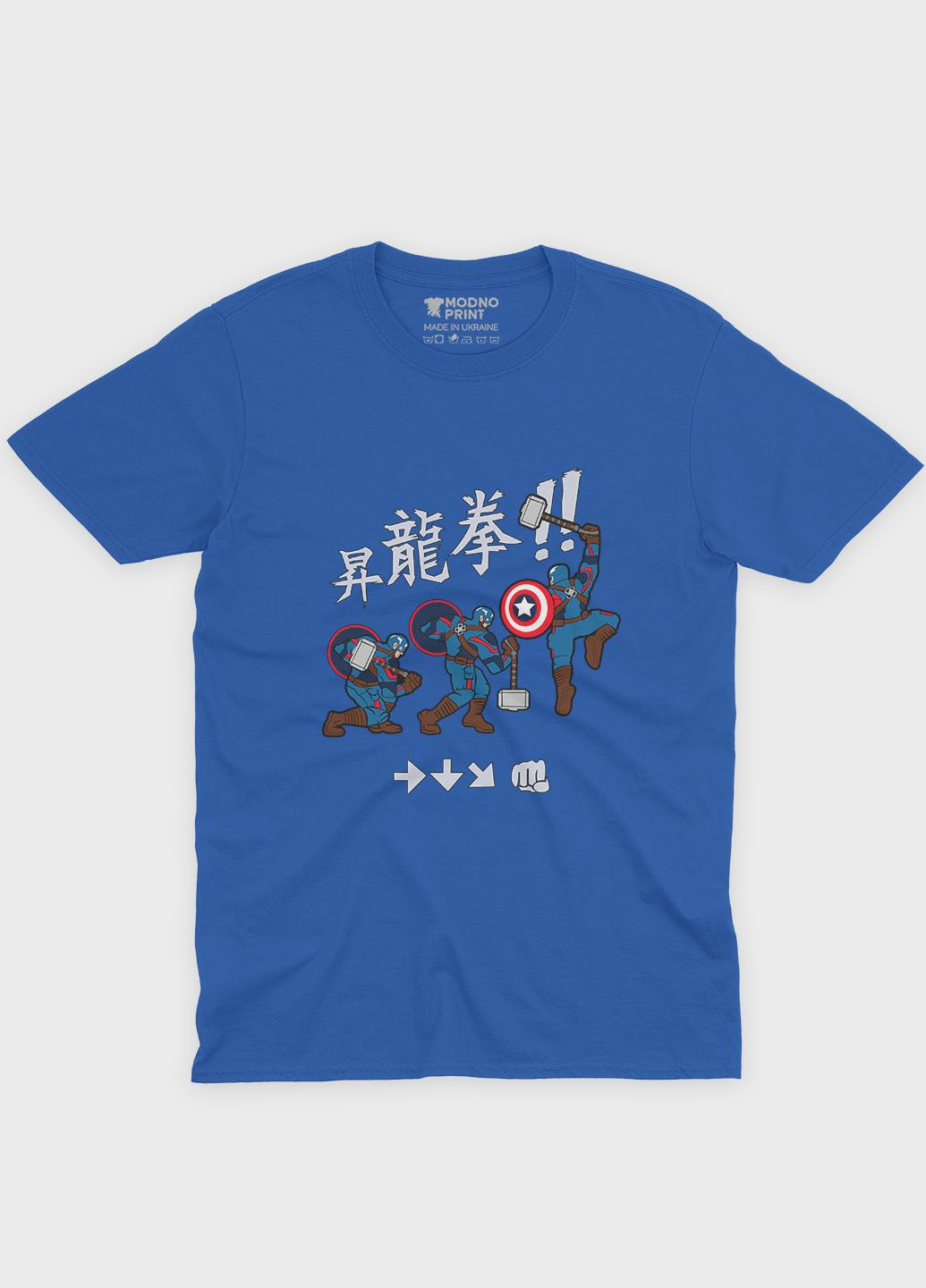 Синя демісезонна футболка для дівчинки з принтом супергероя - капітан америка (ts001-1-grr-006-022-009-g) Modno
