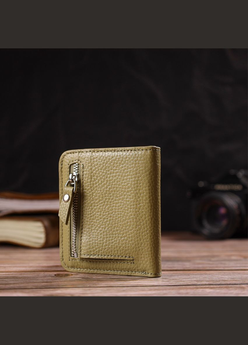 Жіночий гаманець із натуральної шкіри флотар із монетницею 21793 Оливковий Canpellini (306881768)
