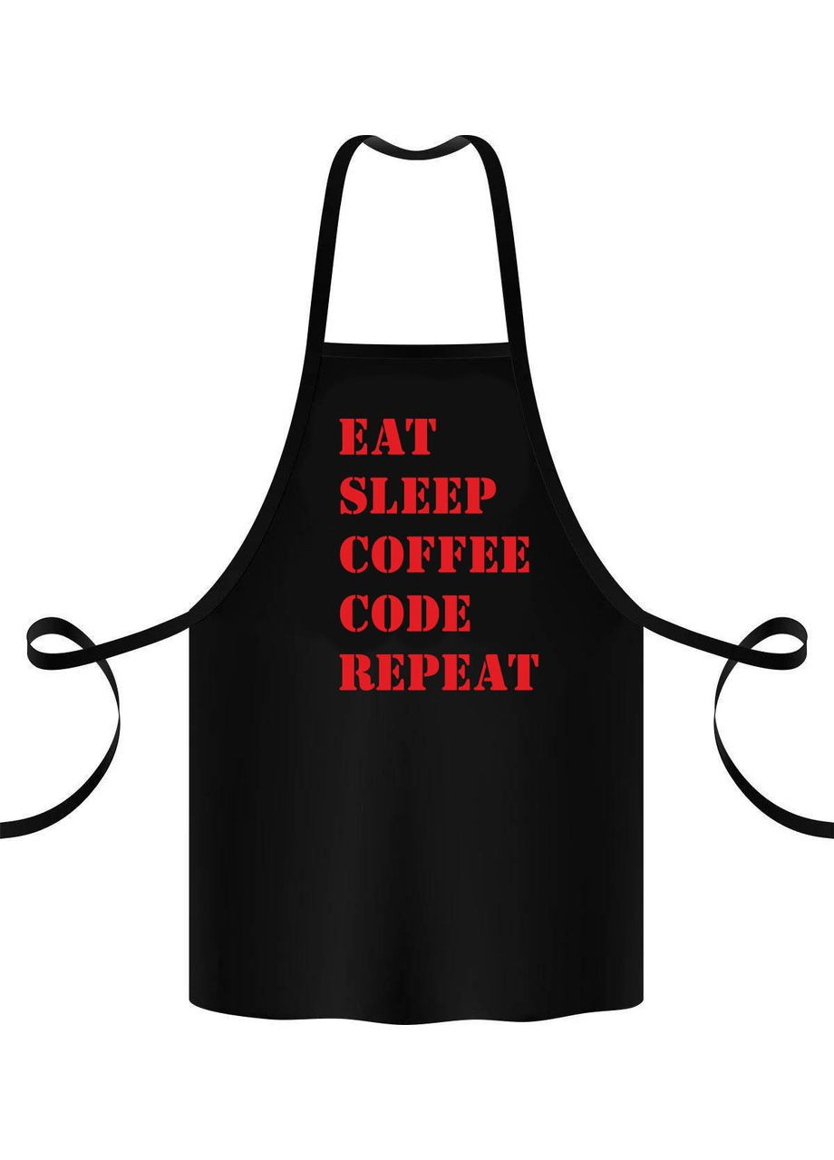 Фартух чорний кухонний з оригінальним принтом "Eat sleep coffee code repeat" Кавун (316113306)