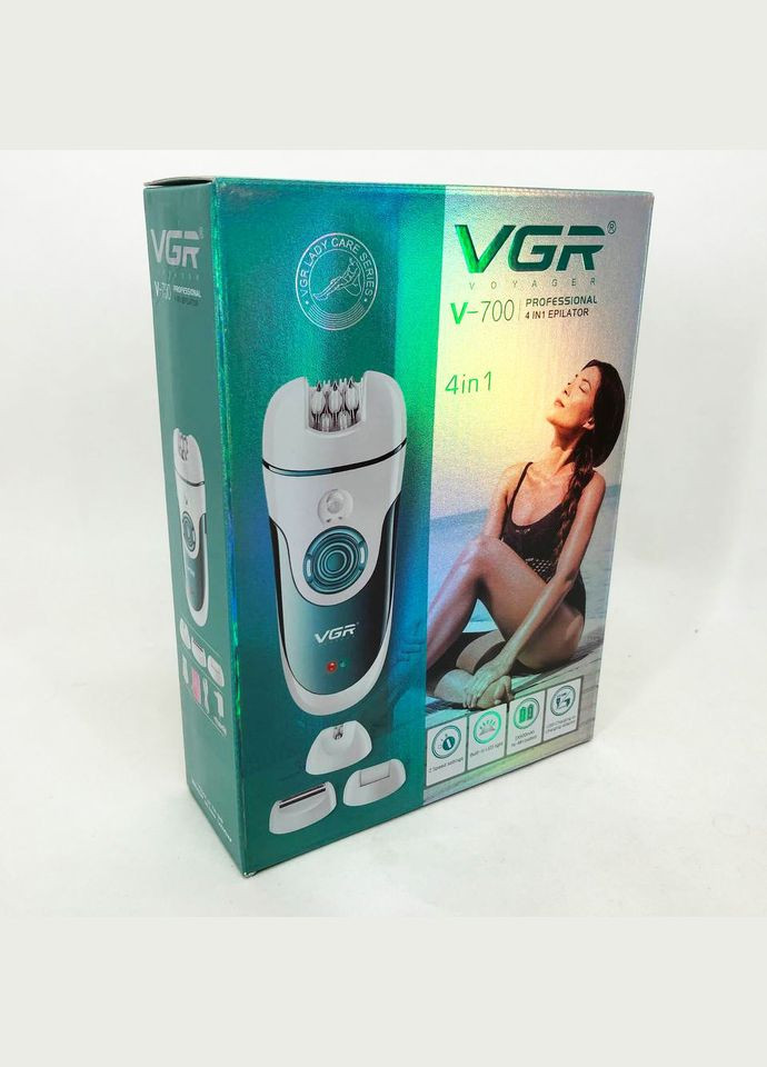 Эпилятор V-700 Женский беспроводной с подсветкой для ног и зоны бикини, пемза, электробритва для ног VGR (364664270)