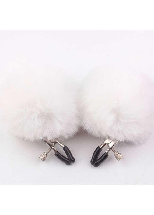 Затискачі для сосків із хутром "Pom Pom Nipple Clamps" - Білий - Садо-мазо No Brand (367165943)