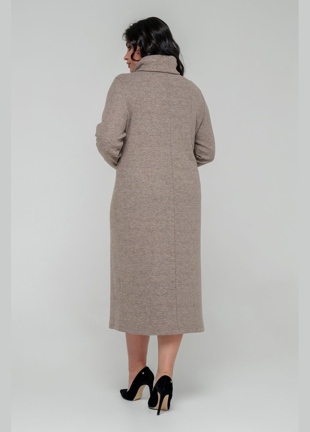 Темно-бежева повсякденний жіноча подовжена сукня напівприлеглого силуету з ангори all posa (ap101725p) A'll Posa