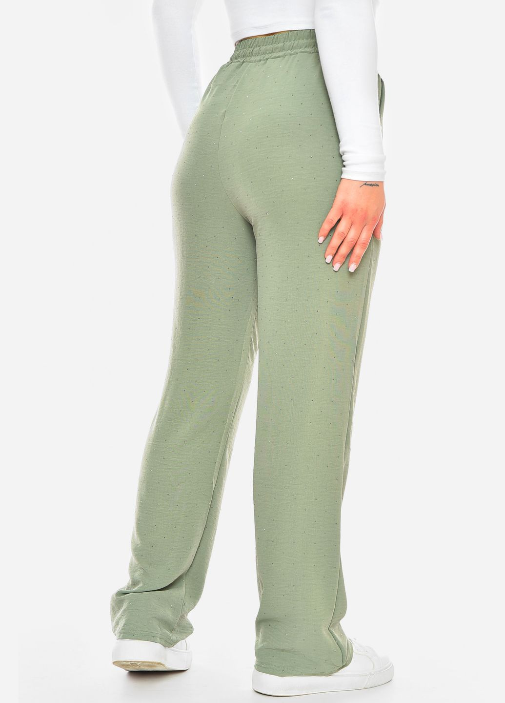 Штани жіночі зеленого кольору зі стразами Let's Shop (326488119)