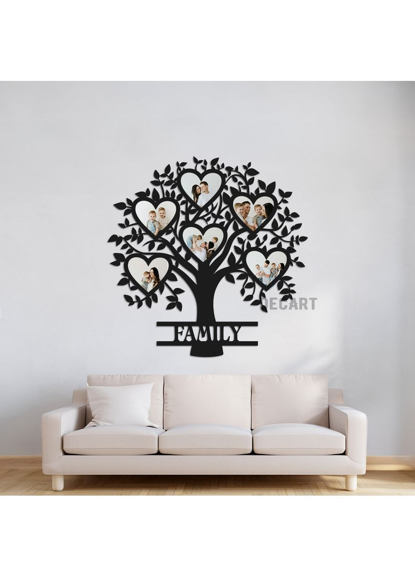 Деревянное панно декор для комнаты Cемейное дерево "Family" 80х80см (рамки - 14x17 cм) Decart (360610487)