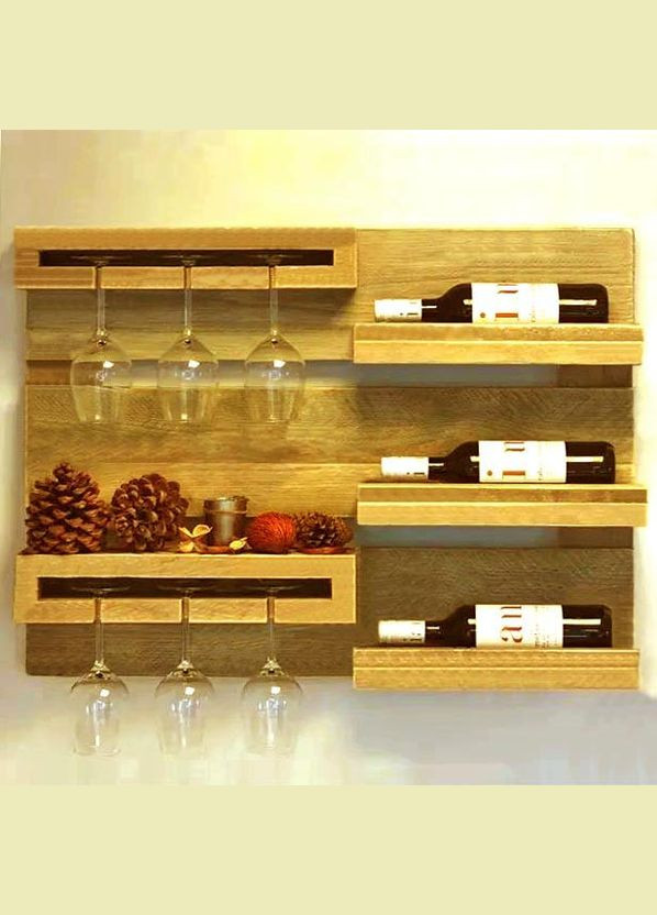 Настенная винная полка из дерева Гонохара сиена (ПНК-019905) No Brand (327423251)