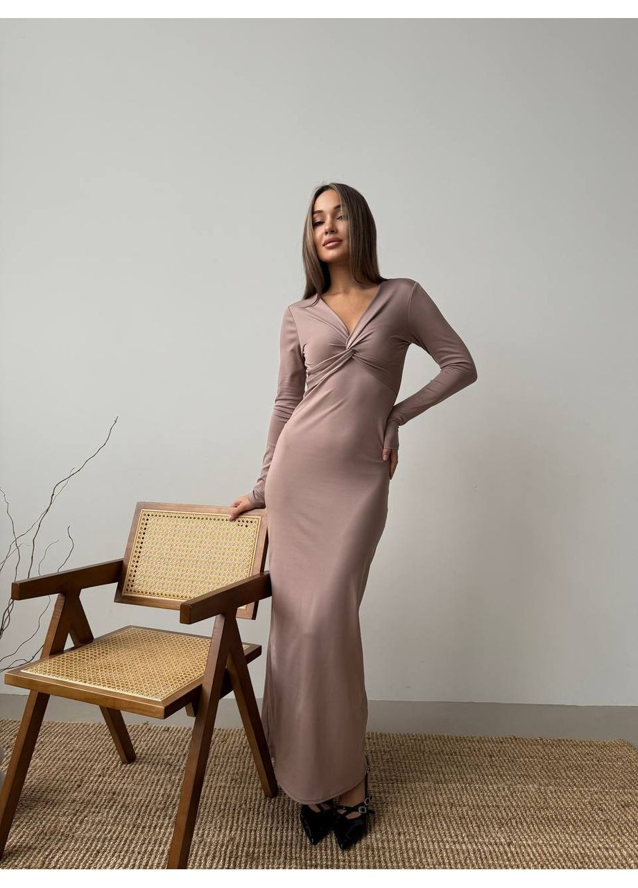 Бежевое вечернее, кэжуал женское платье No Brand