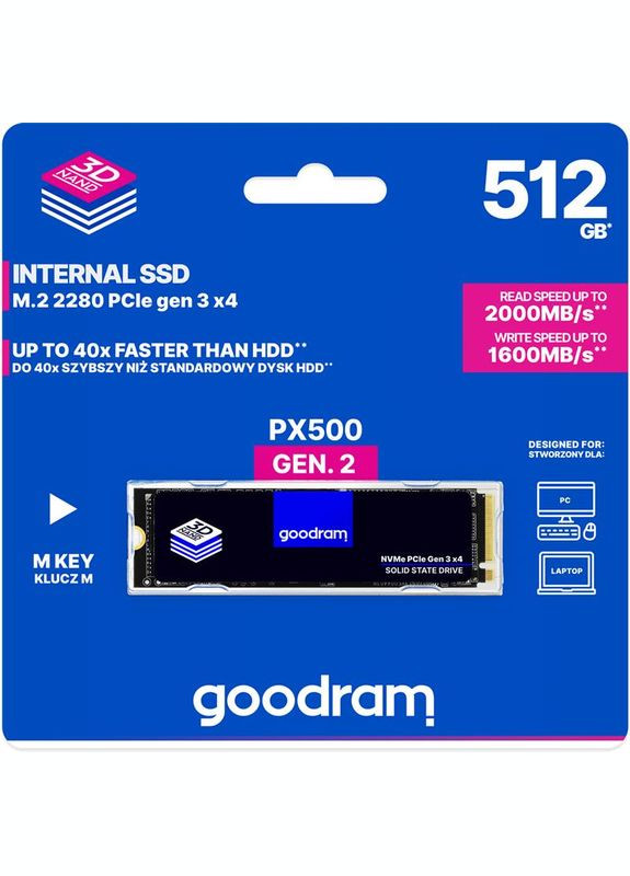 Накопичувач SSD 512GB PX500 M.2 2280 PCIe 3.0 x4 NVMe 3D TLC (SSDPR-PX500-512-80-G3) Goodram (336950826)