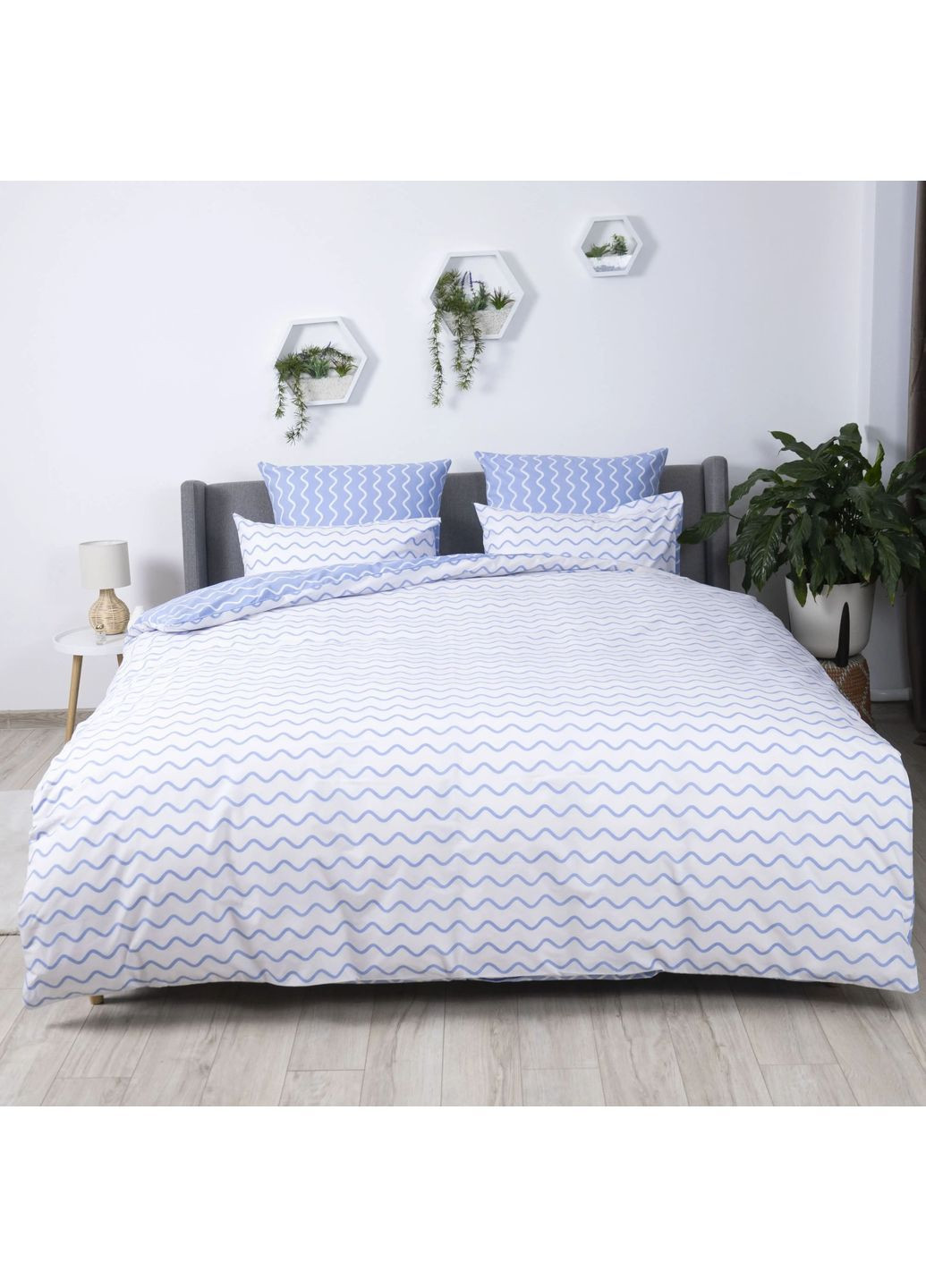 Комплект постільної білизни сімейний з наволочками 70*70 см, 115 гр/м2 Blueberry Dream Білий з блакитним (14460150215) ТЕП (364100165)