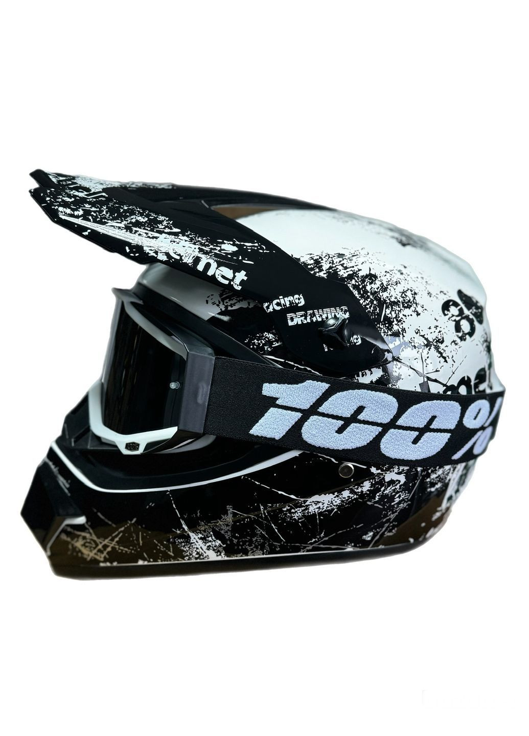 Эндуро кроссовый мотошлем Helmet White + очки Profi Black 100% комплект No Brand (370677346)
