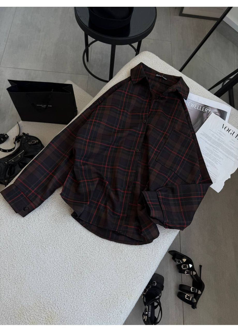 Темно-коричневая повседневный, кэжуал рубашка в клетку Style Point с длинным рукавом