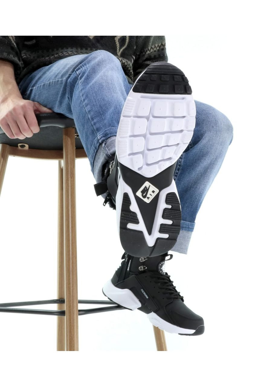 Черные зимние кроссовки зимние мужские nike huarache x acronym winter mid black fur | найк хуарачи х акронум высокие черные с мехом No Brand