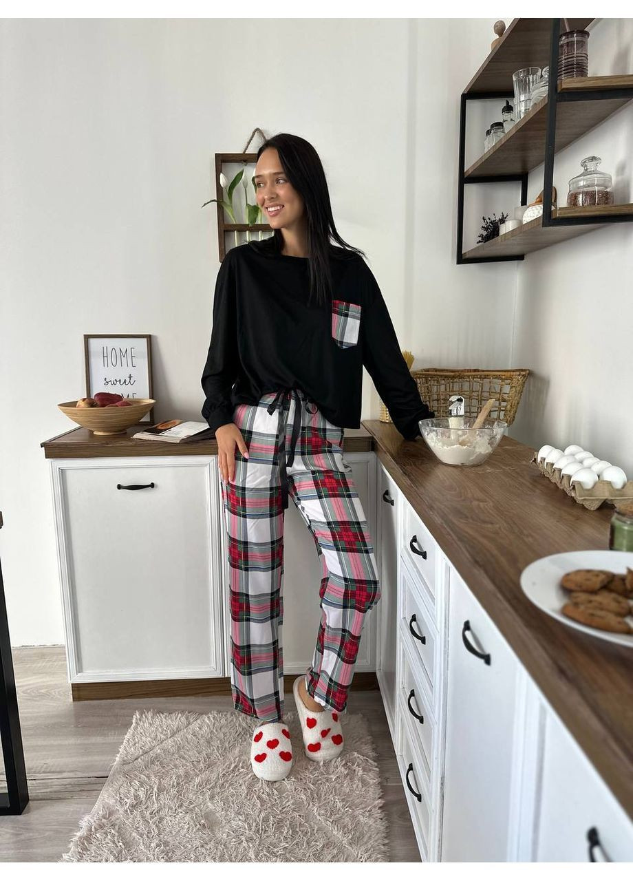 Чорна всесезон піжама жіноча - домашній костюм кофта + брюки No Brand