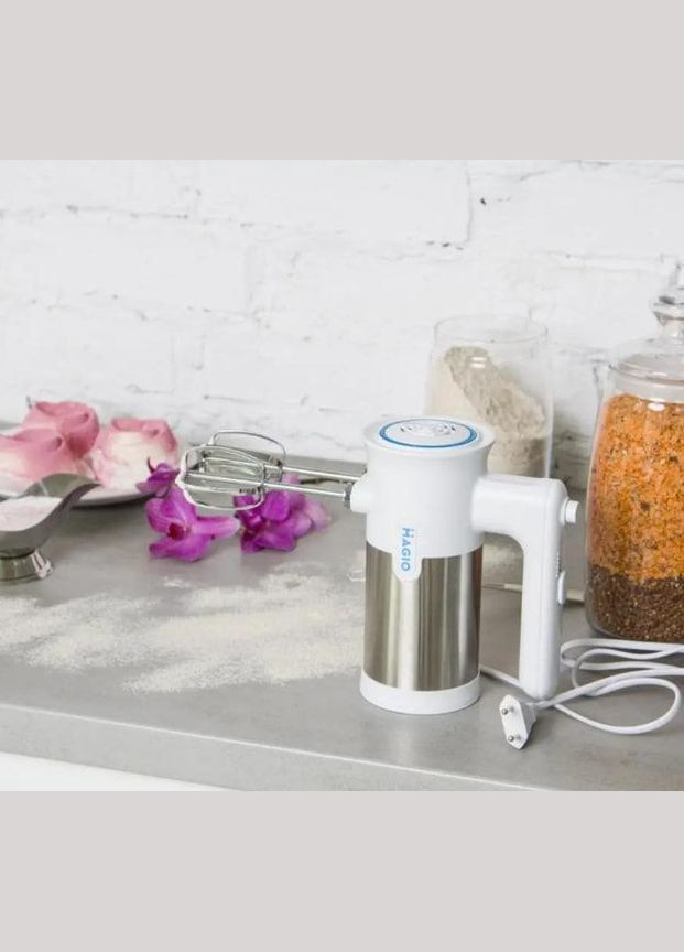 Ручной миксер MG-230 кухонный миксер для дома 5 скоростей 2 насадки белый 300 Вт Magio (298704485)