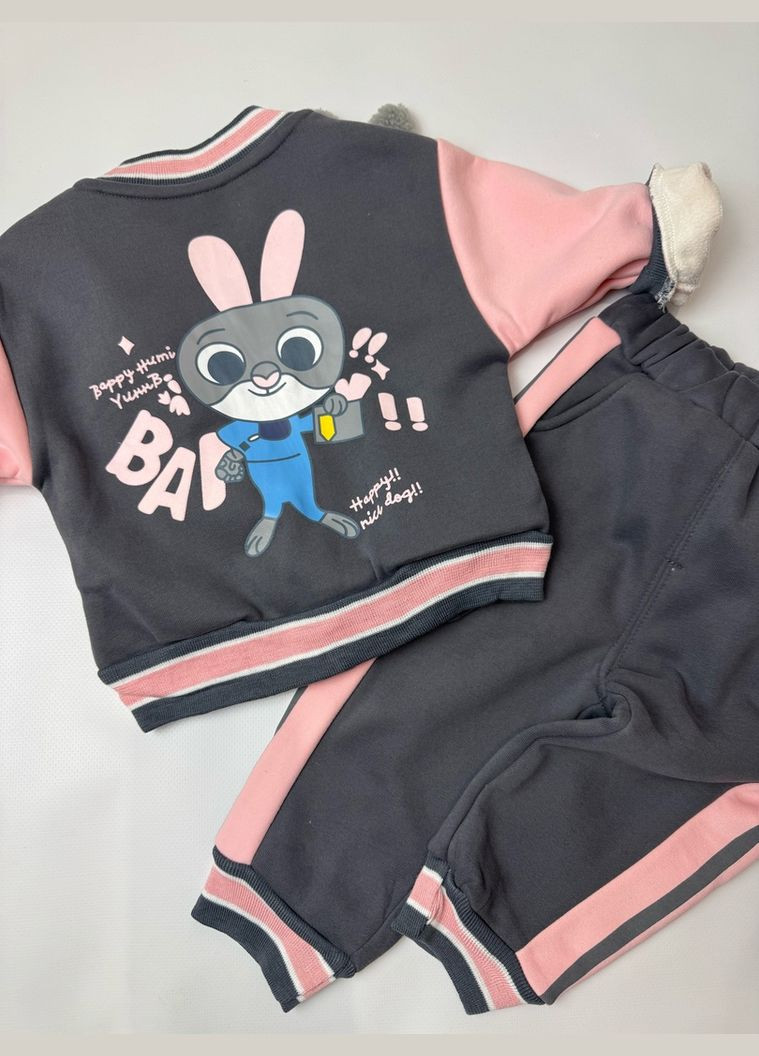 Комбінований зимовий утеплений костюм з зайчиком для дівчинки сірий 10660 No Brand