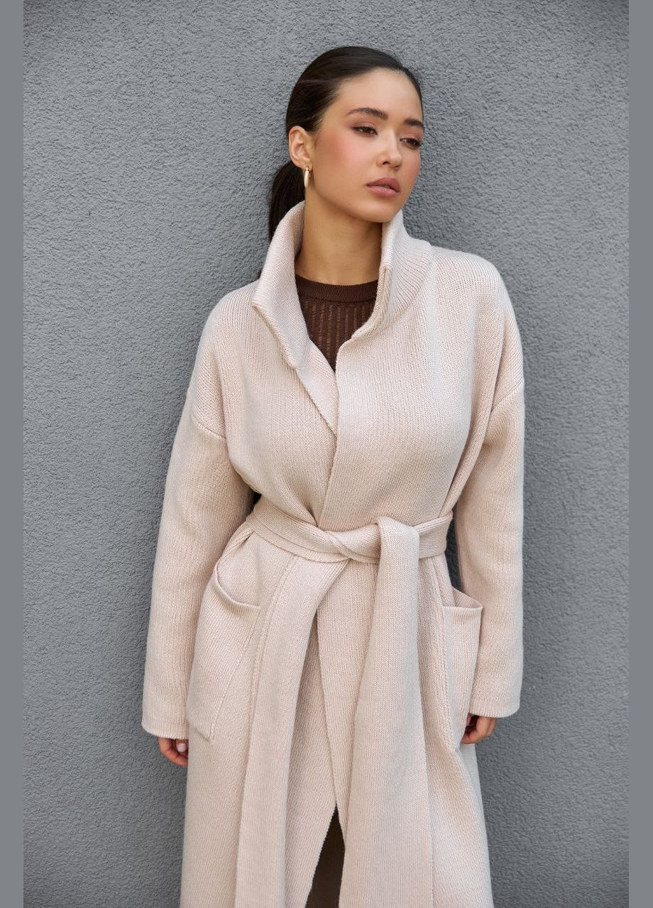 Перлове демісезонне В'язане пальто з теплої напіввовняної пряжі Triko Bakh