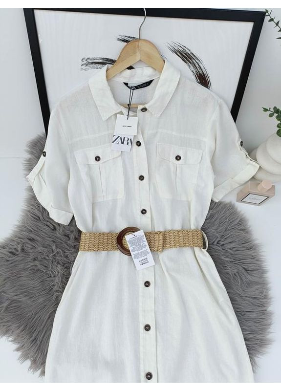 Белое платье-рубашка меди с ремнём Zara