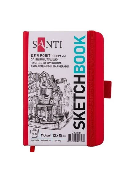 Скетчбук для рисования 743181 10х15 см 100 листов красный Santi (323646038)
