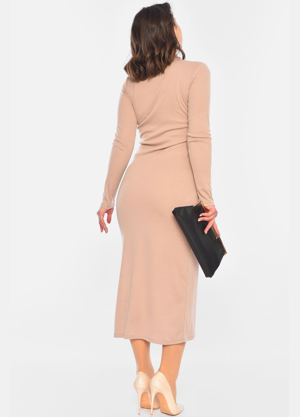 Бежевое джинсовое платье женское в рубчик бежевого цвета а-силуэт Let's Shop однотонное