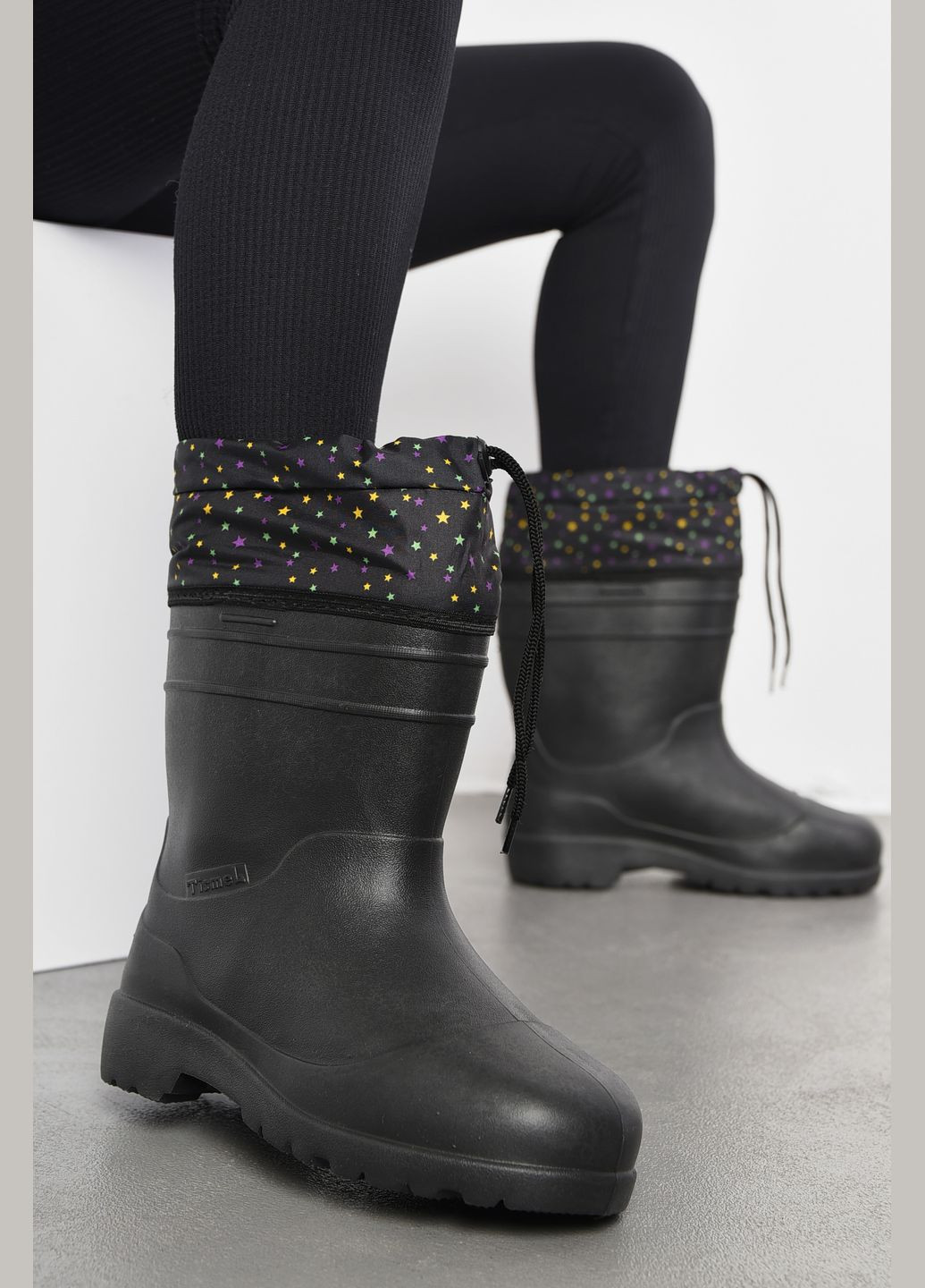 Осенние сапоги женские пена со съемным носком черного цвета казаки Let's Shop